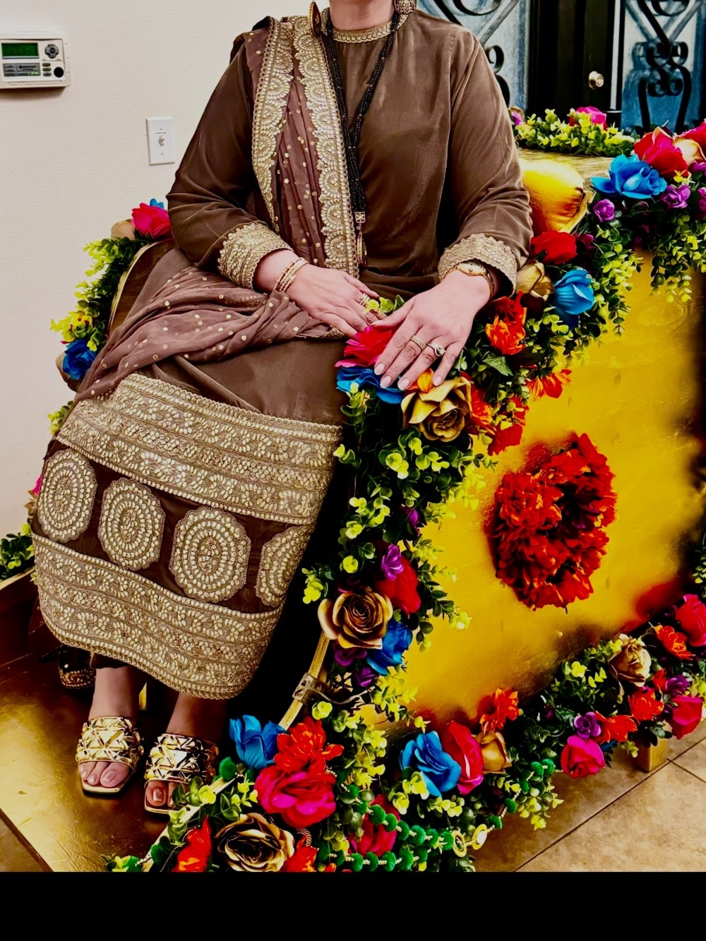 Elegant Brown Embroidered Long Sleeve Women’s Dress